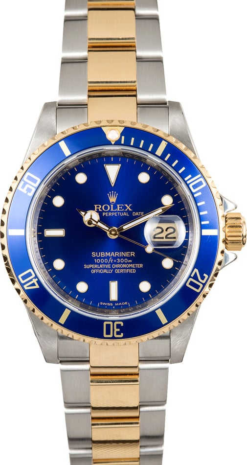 Rolex Blue Submariner 16613 Serial Engraved
