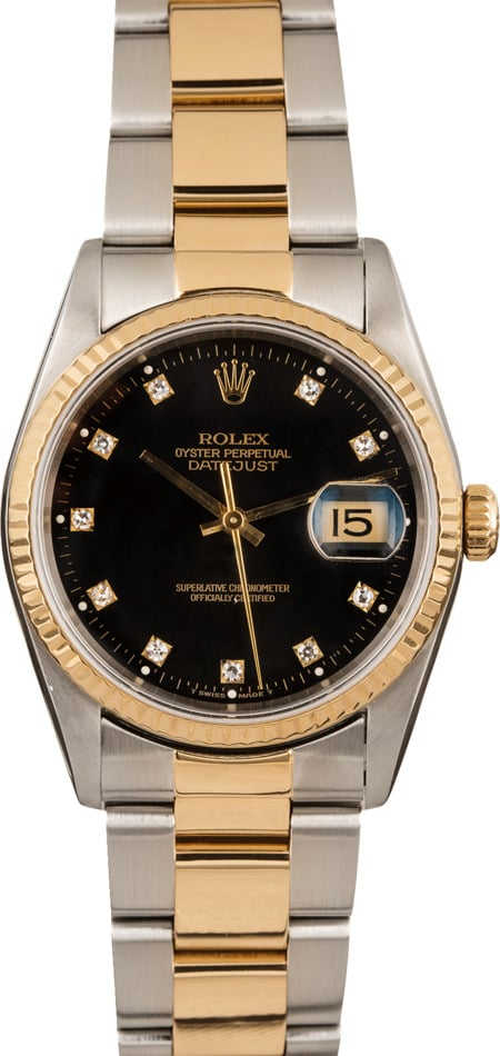Pre Owned Rolex Datejust 16203 Black Diamond Dial