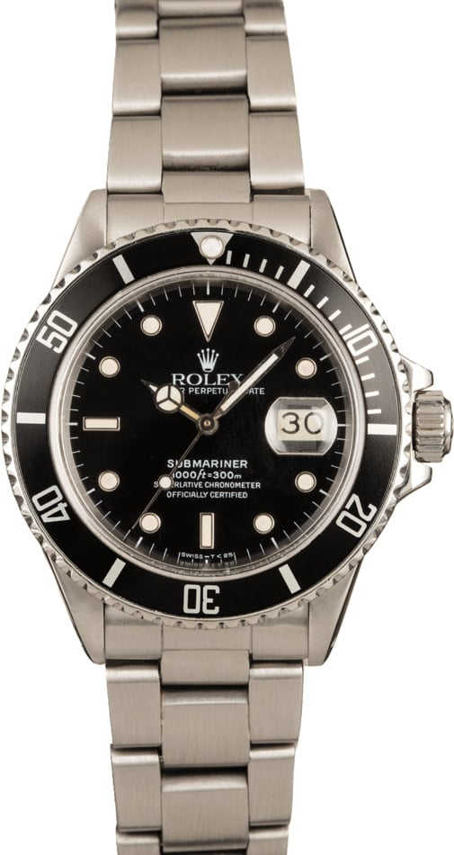Pre-Owned Rolex Submariner 168000 Stainless Steel Watch