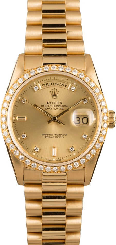 Pre-Owned Rolex 36MM President 18348 Diamond Dial & Bezel