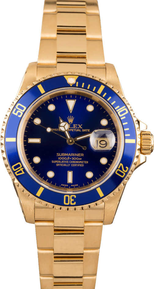 18k Yellow Gold Submariner 16618 Certified Pre Owned