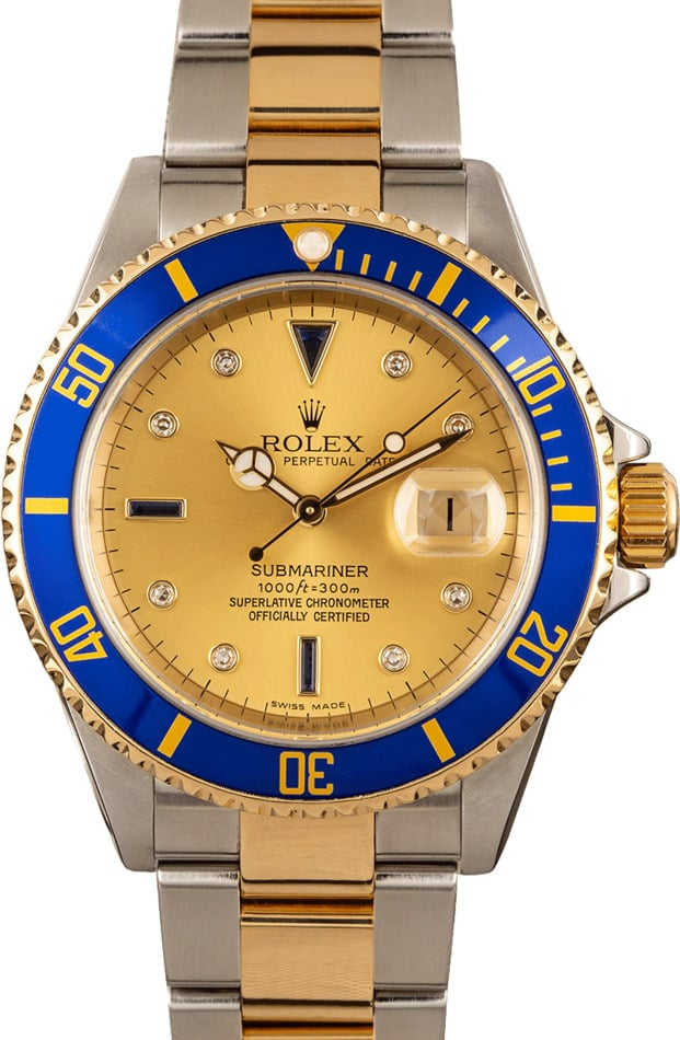 Rolex Submariner 16613T Champagne and Blue Serti