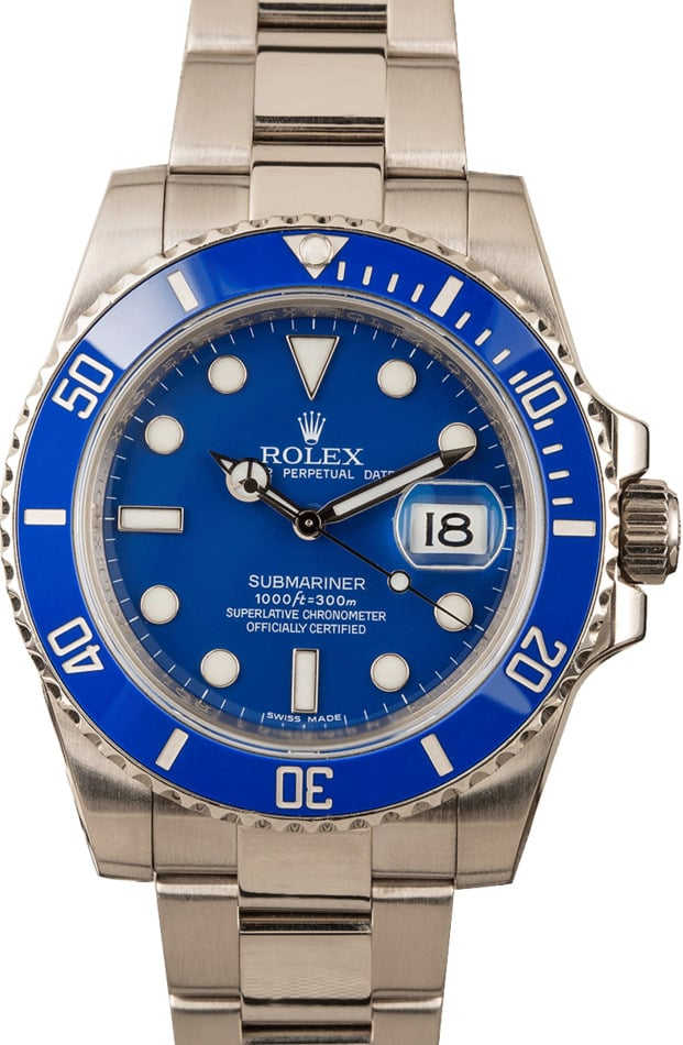 Pre Owned Rolex Submariner 116619 White Gold Ceramic Blue Bezel