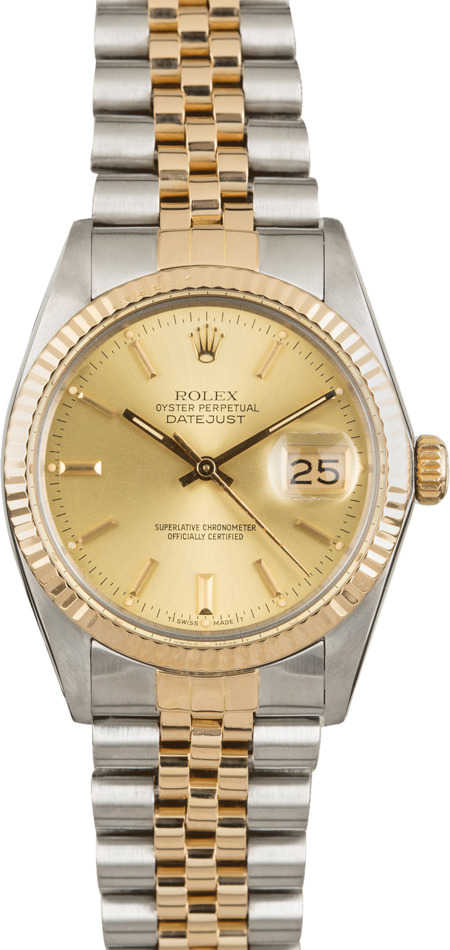 PreOwned Rolex Datejust 16013 Champagne Dial Two Tone Jubilee
