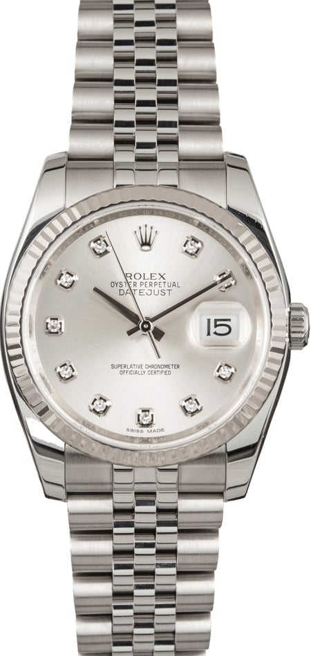 Pre Owned Rolex Datejust 116234 Silver Diamond Dial