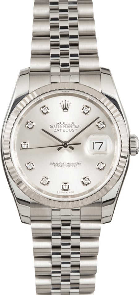 Pre Owned Rolex Datejust Silver Diamond Dial 116234