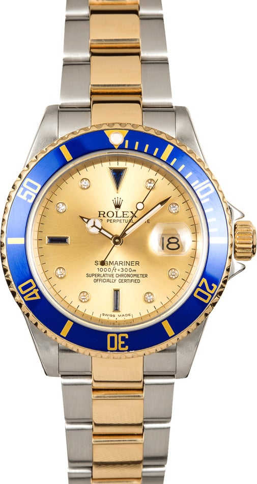 Rolex Blue Submariner 16613 Champagne Serti