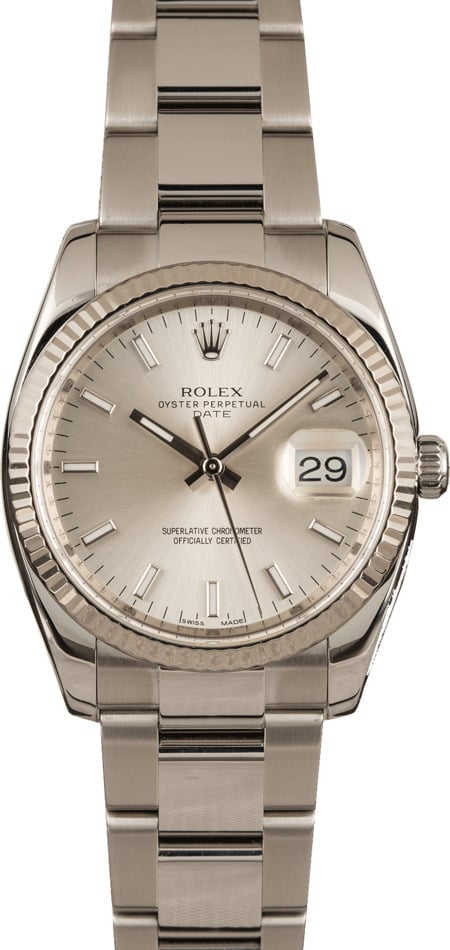 Pre-Owned Rolex Date 115234 Silver Index Dial