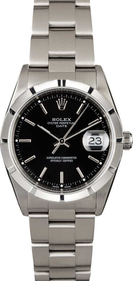 Rolex Date 15210 Black Dial with Steel Oyster