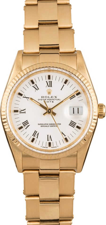 Rolex Date 15238 White Roman Doorstop Dial