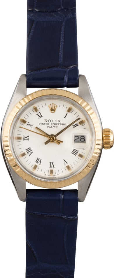 Pre Owned Ladies Rolex Date 6916 Roman Leather Strap