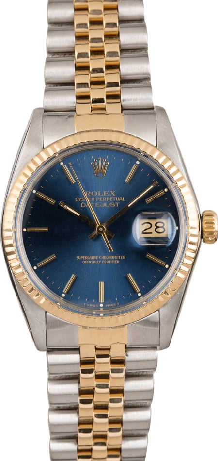 PreOwned Mens Rolex Datejust 16013 Blue Index Dial