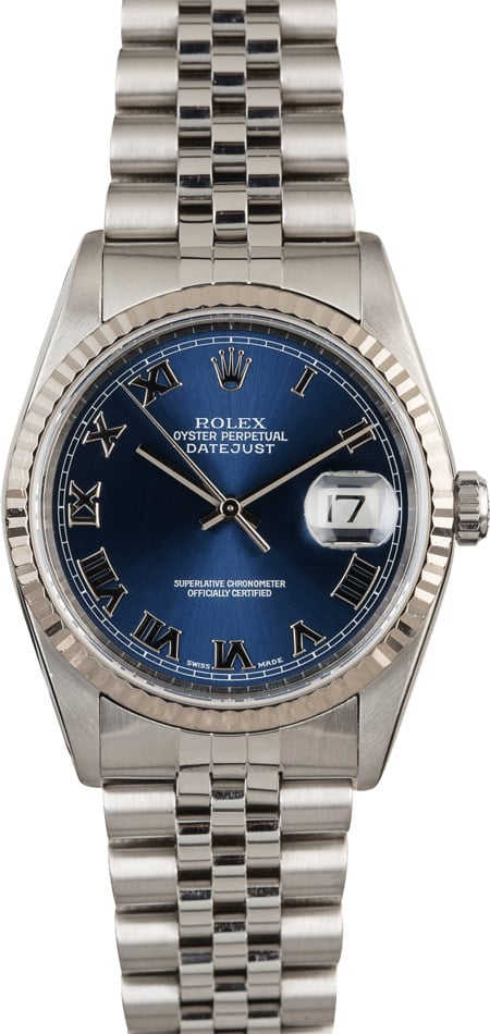 Men's Rolex Datejust 16234 Blue Roman Dial | Bob's Watches Item