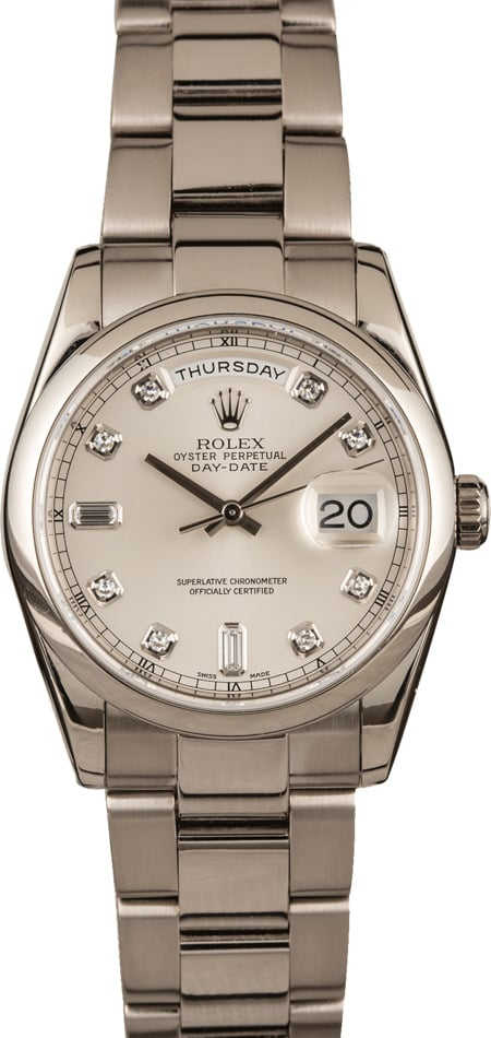 Pre-Owned Rolex 118209 White Gold Day Date Diamond Dial T