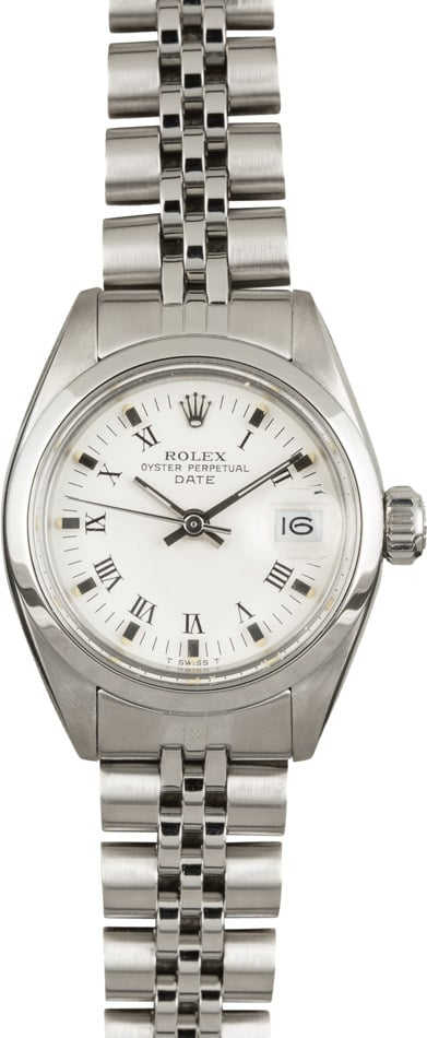 Ladies Rolex Date 6916 White Roman Doorstop Dial