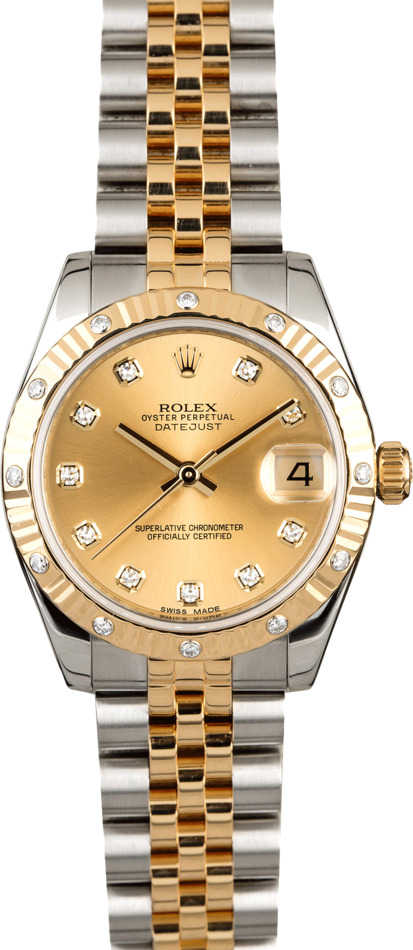 Mid-Size Rolex Datejust 178273 Diamond Dial & Bezel