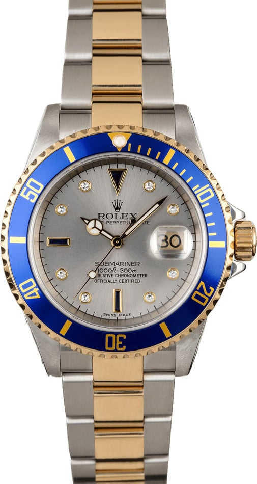 Rolex Submariner 16613 Slate Dial with Diamonds and Sapphires