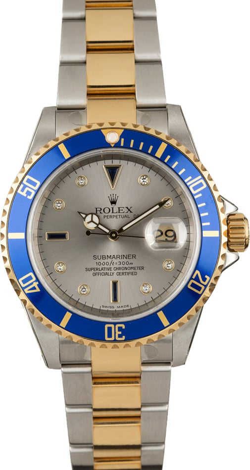 Unworn Rolex Submariner 16613 Slate Serti Dial