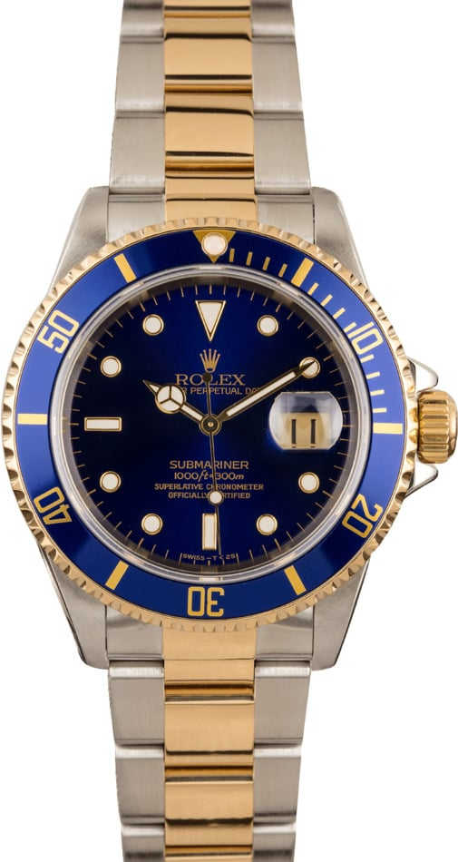 Used Rolex Two Tone Submariner 16613 Blue Dial