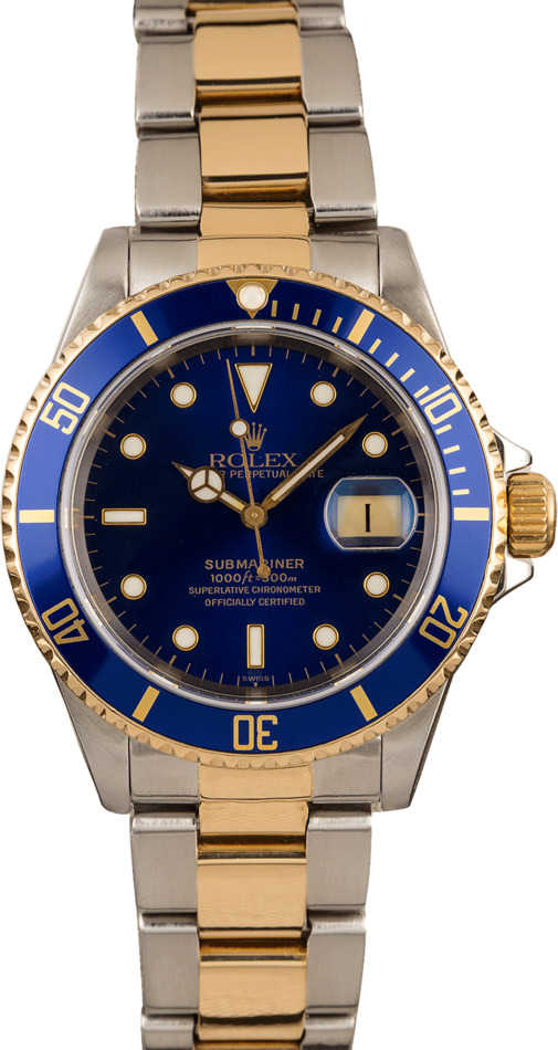 Used Rolex Two Tone Blue Dial Submariner 16613 T