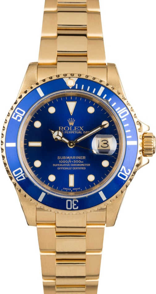 Rolex 18k Yellow Gold Submariner 16618 Certified Pre Owned