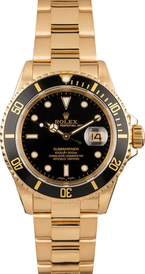 Used Rolex Submariner 16618 Yellow Gold Oyster