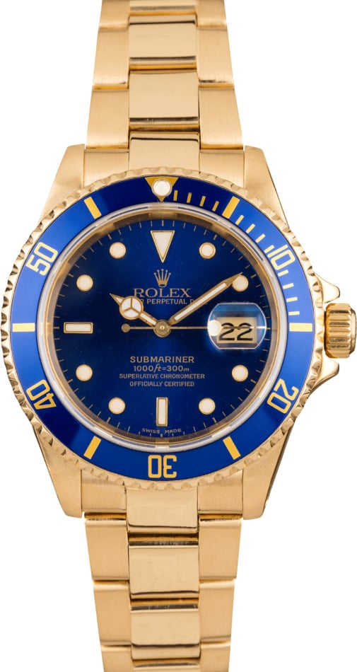 Rolex Yellow Gold Submariner Blue Dial 16618