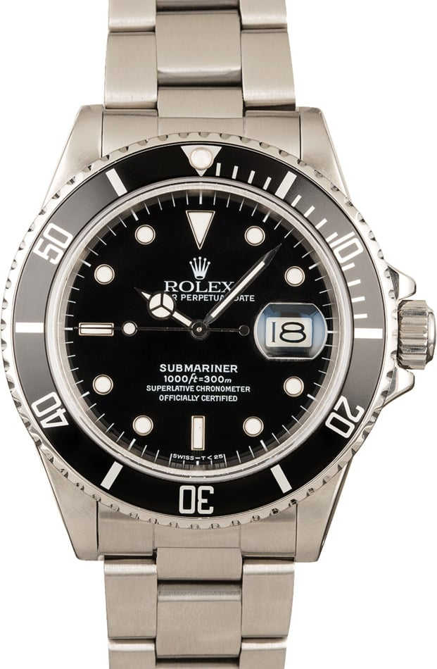 Pre-Owned Rolex Submariner 16800 Black Timing Bezel