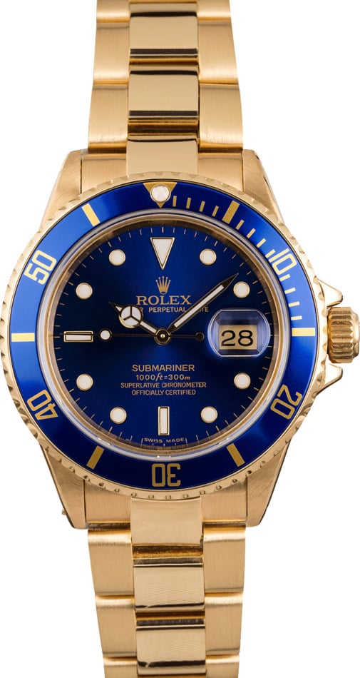 Pre Owned Rolex Submariner 16808 Sun Burst Blue Dial