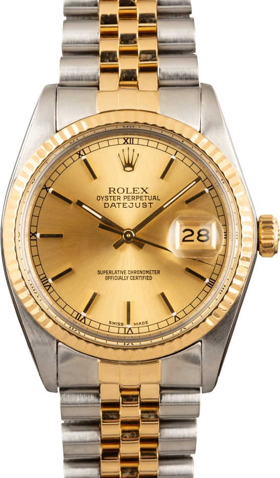 Pre Owned Rolex Two-Tone Datejust Champagne Dial 16013