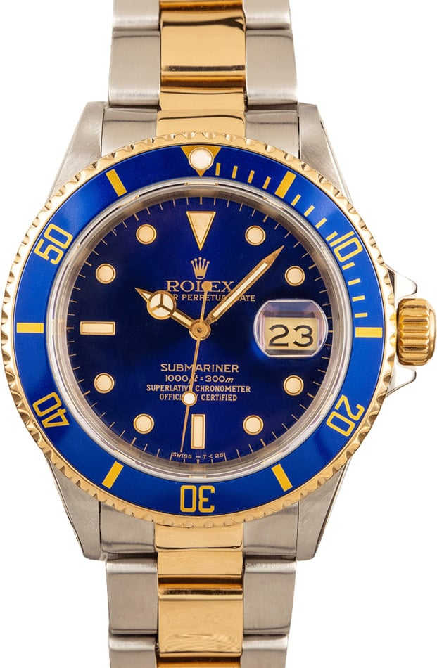 Submariner Rolex Blue 16613 Steel & Gold