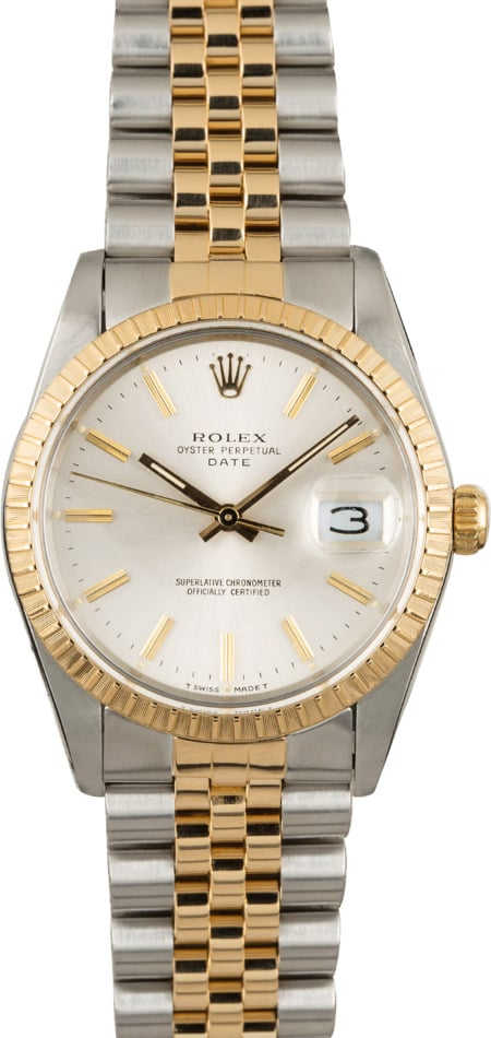 PreOwned Rolex Date 15053 Silver Index Dial