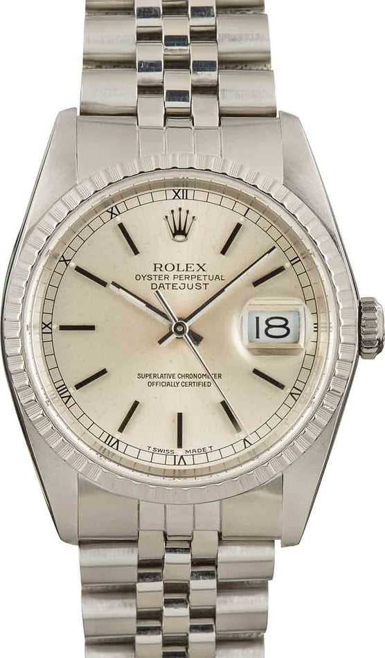 【べいびーべいびー】 Rolex Datejust 16220 Engine-Turned Bezel Watch 36mm Blue