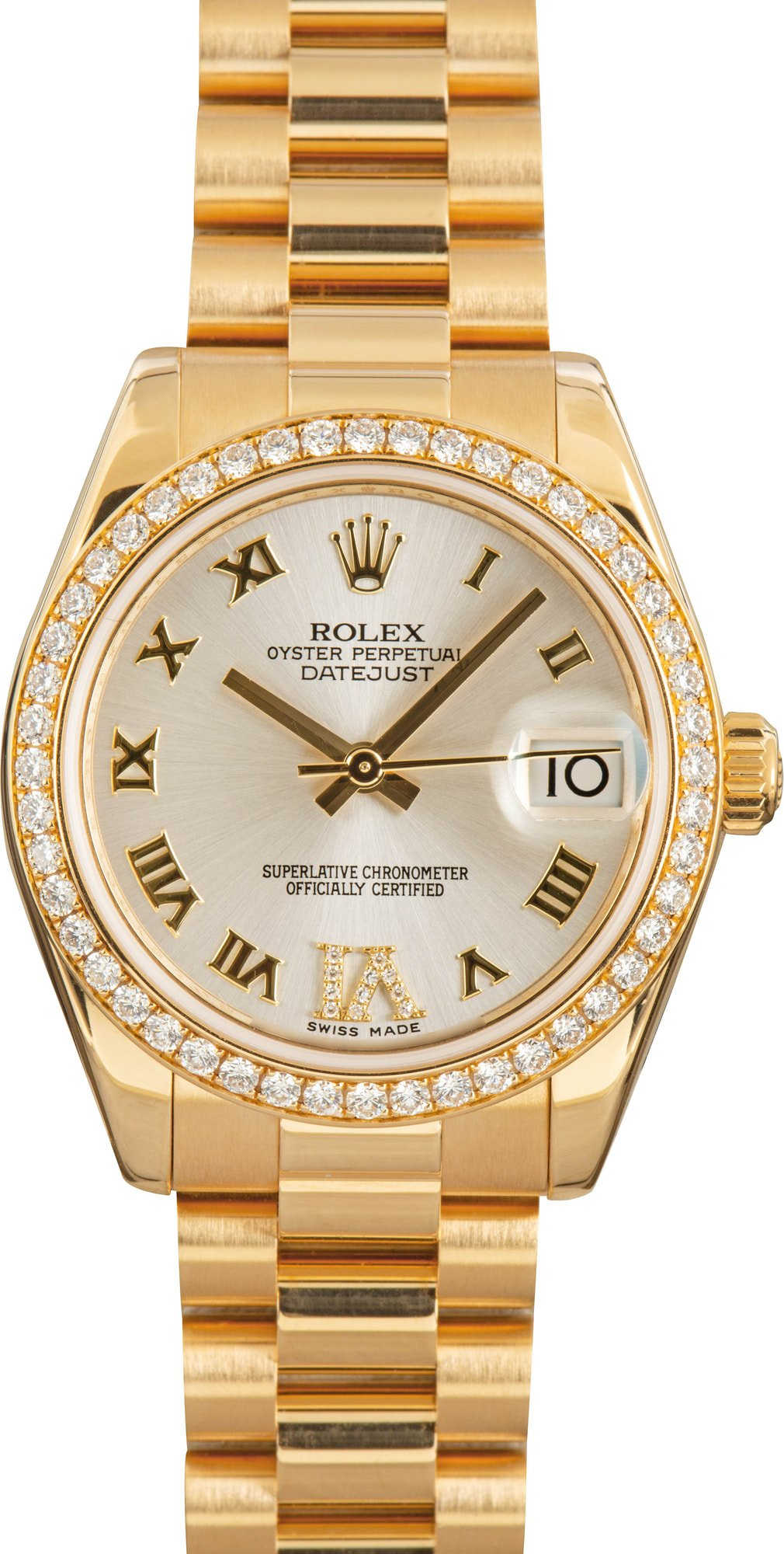 y☺︎ Rolex Datejust 31 Champagne Dial Diamond Bezel 18k Gold