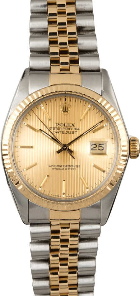 PreOwned Rolex Datejust 16013 Champagne Tapestry Index Dial