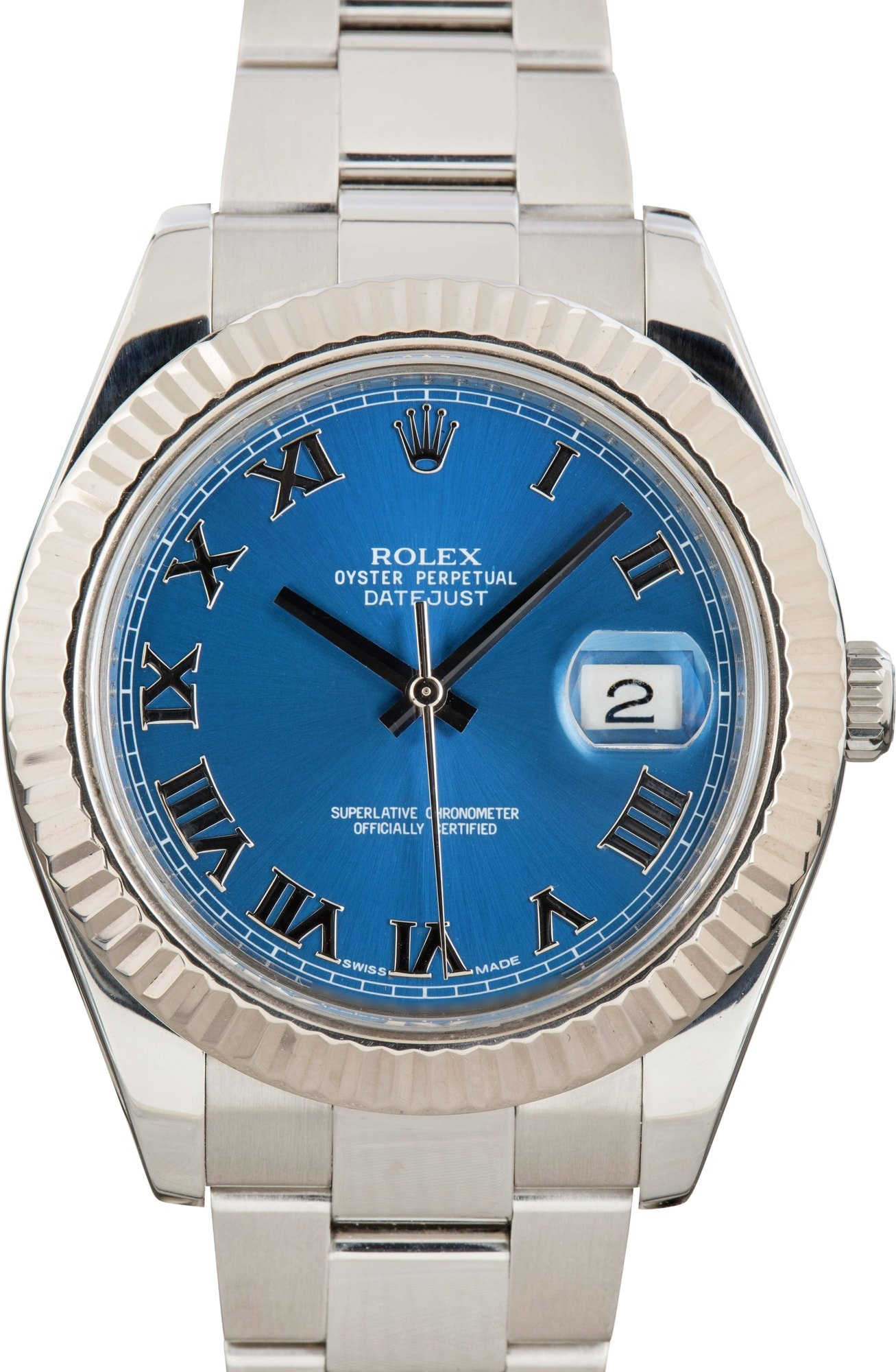 Pre-owned Rolex Datejust II Ref 116334 Blue Roman Dial