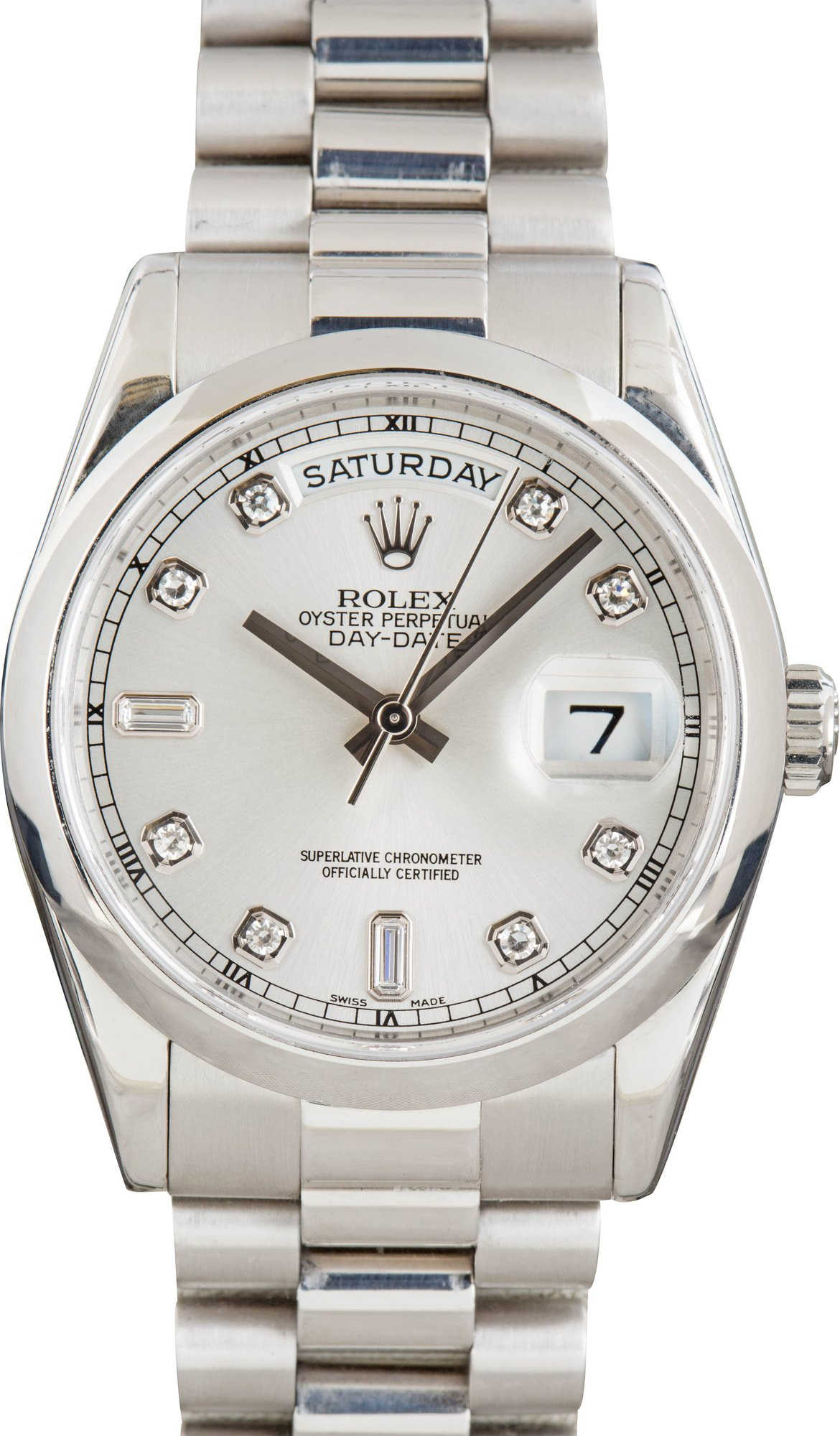 Rolex Day-Date 36 Ref 118206 Silver Diamond Dial
