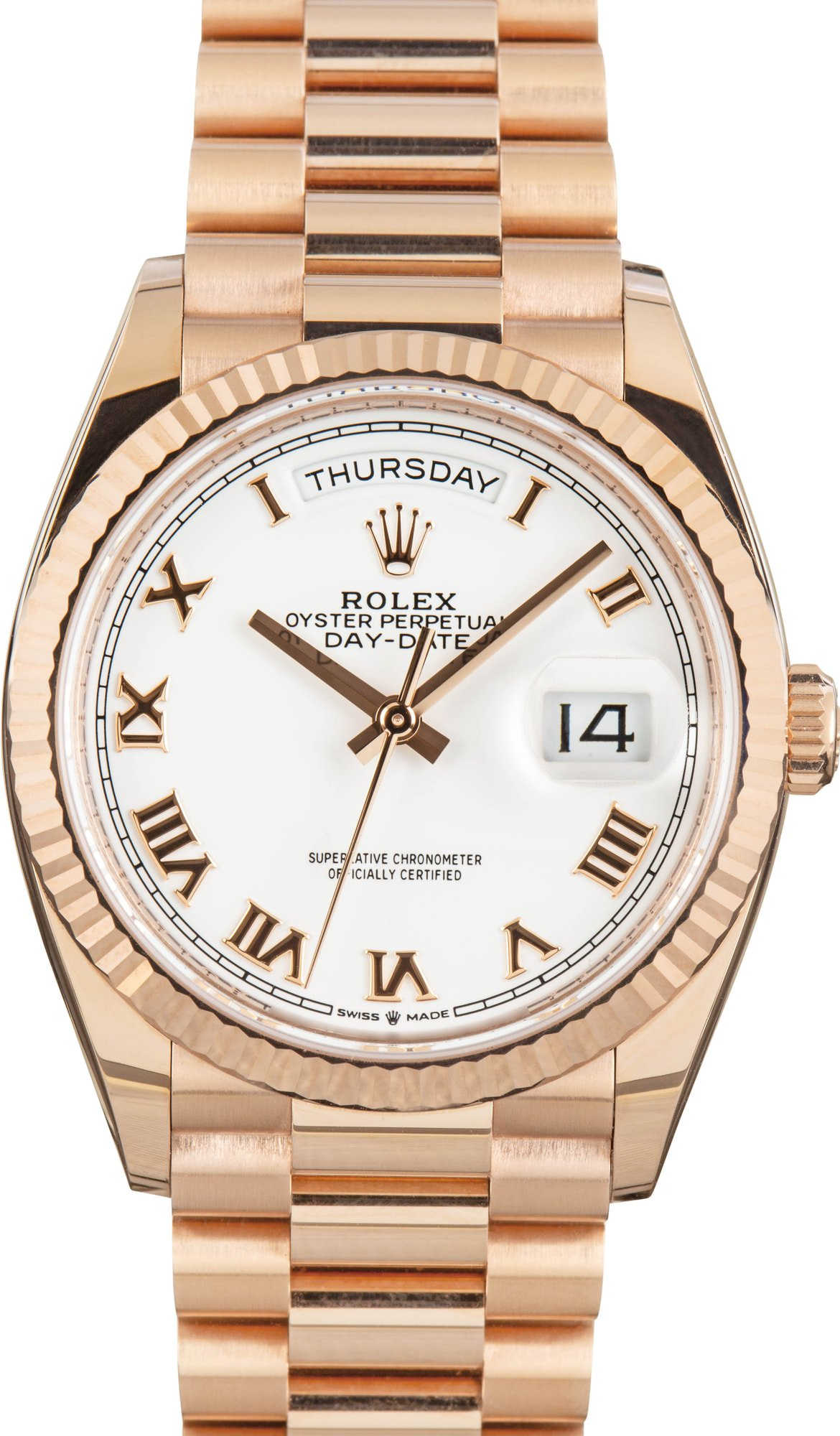 Pre-owned Rolex Day-Date 36 ref 128235 18k Everose Gold
