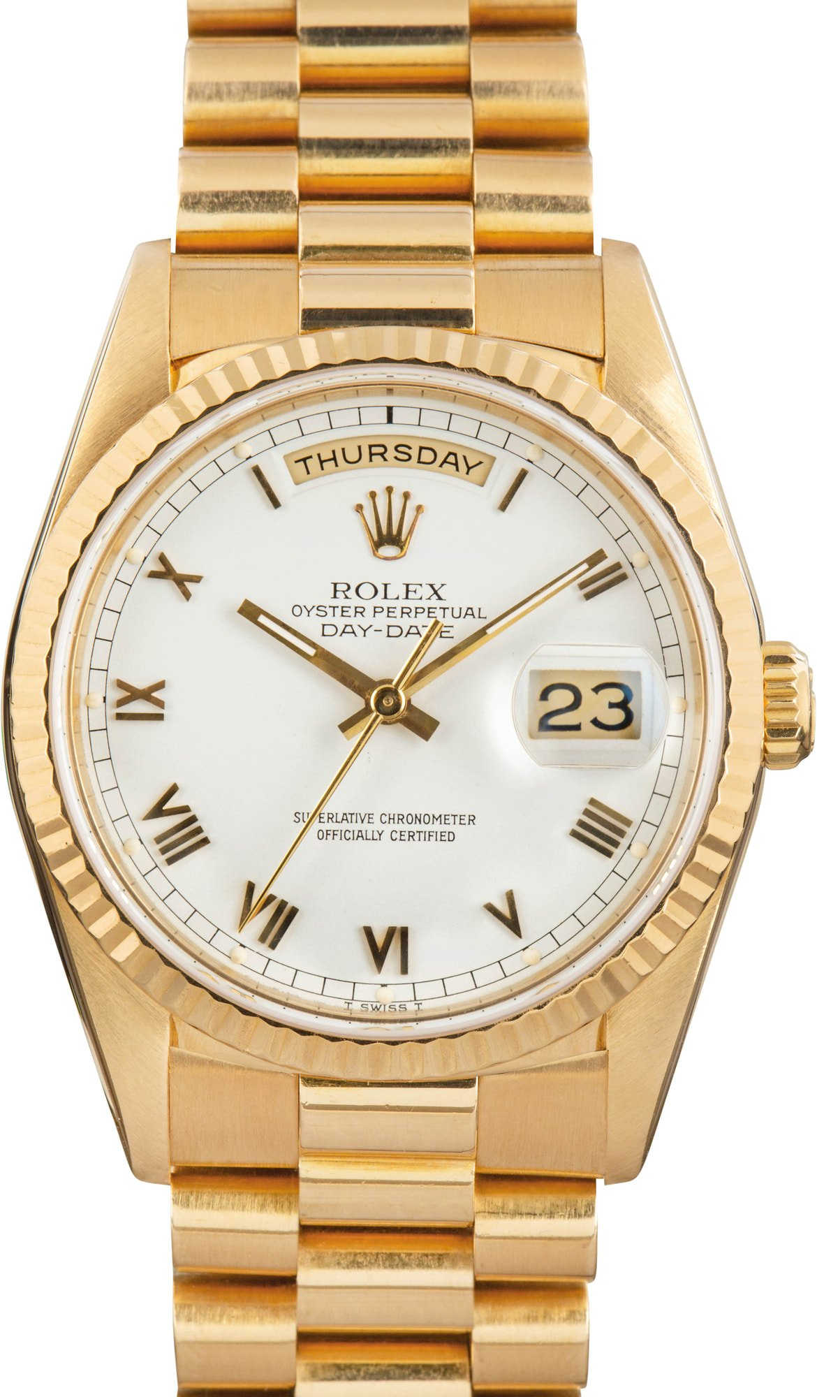 Pre-owned Rolex Day-Date 18238 White Roman Dial