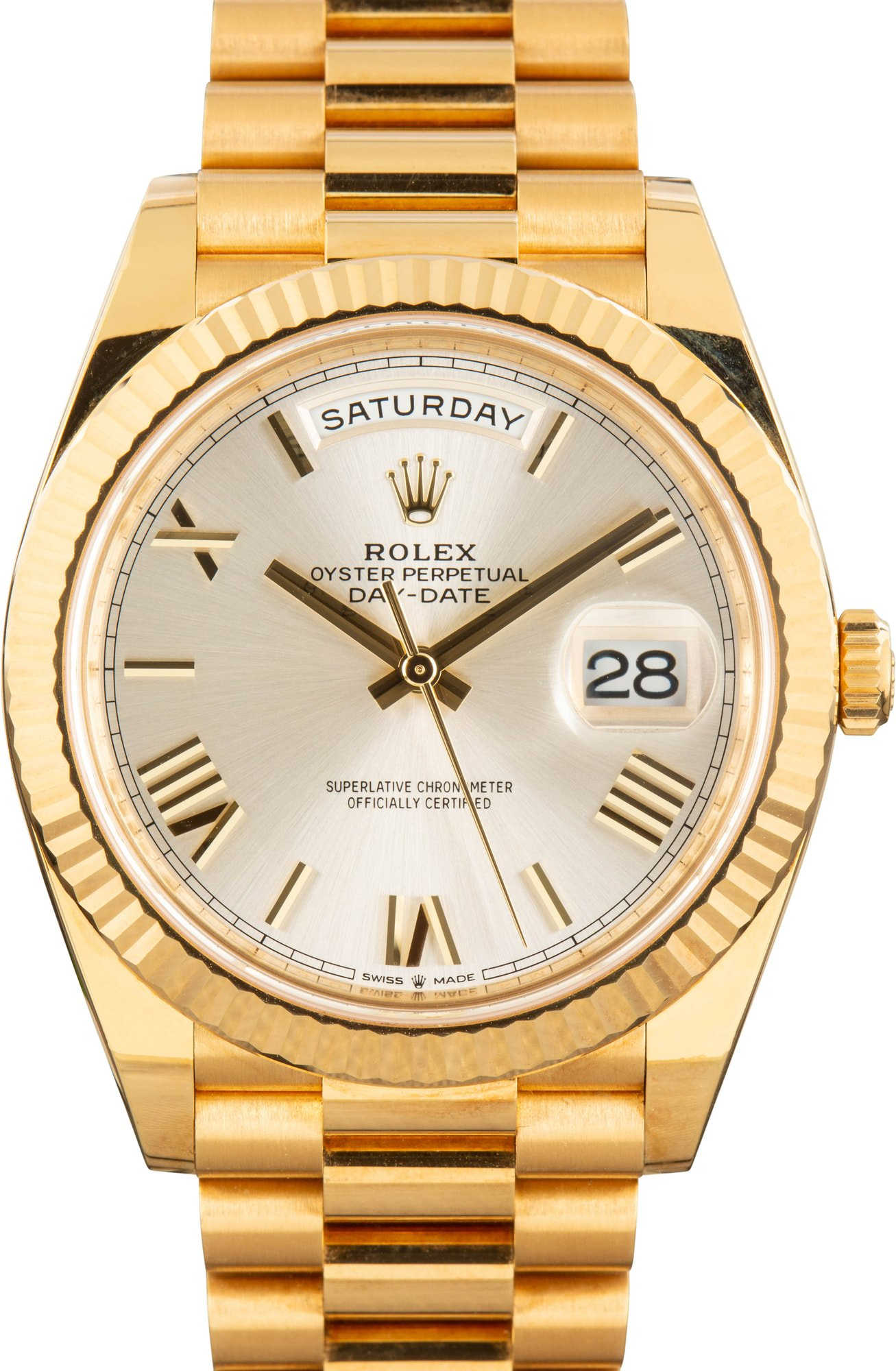Rolex Day-Date 40 Silver Roman Dial 228238 18k Yellow Gold