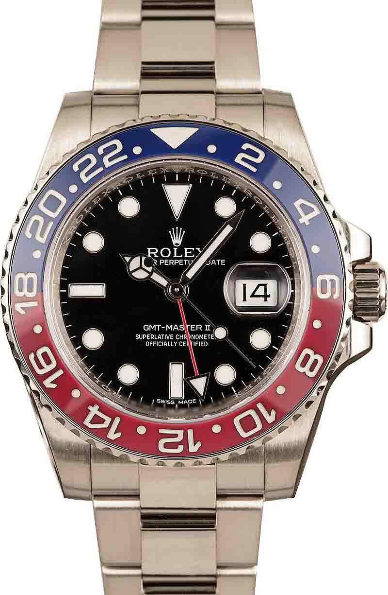 Rolex GMT Master II Pepsi 116719 White Gold Watch Used Mens bobswatches