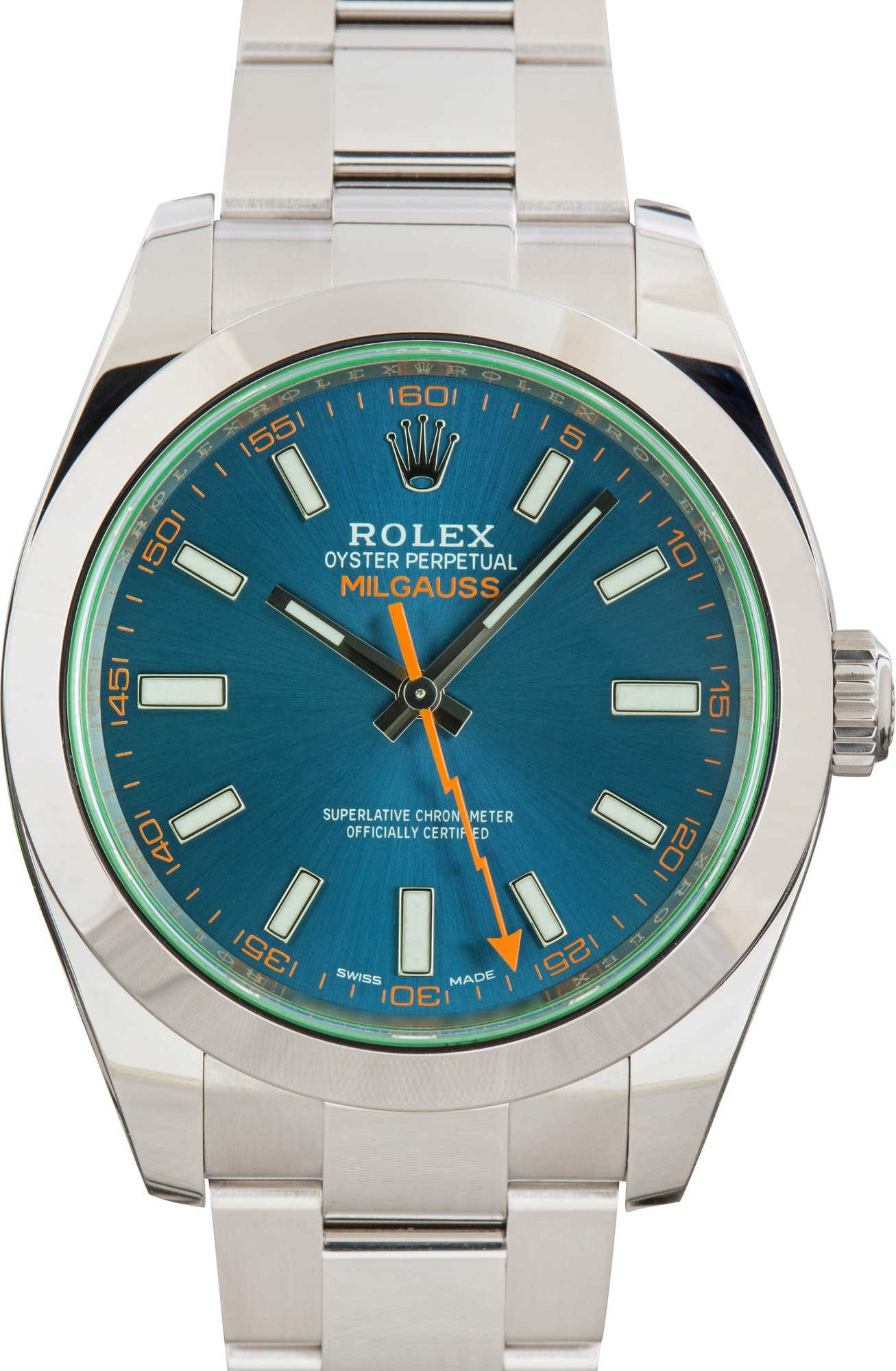 Rolex Milgauss Ref 116400GV Green Crystal Blue Dial