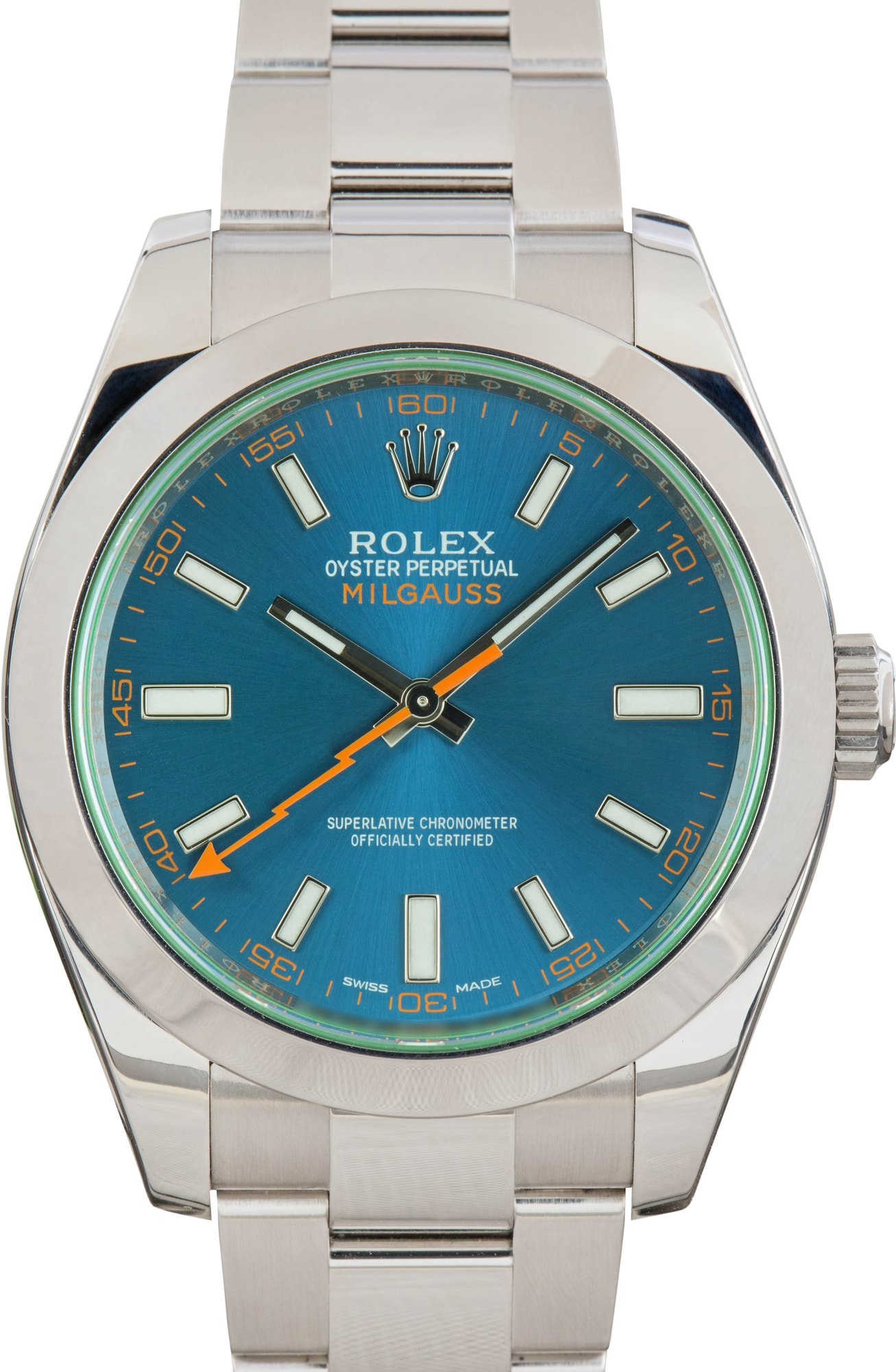 Rolex Milgauss Ref 116400GV Blue Dial Green Crystal