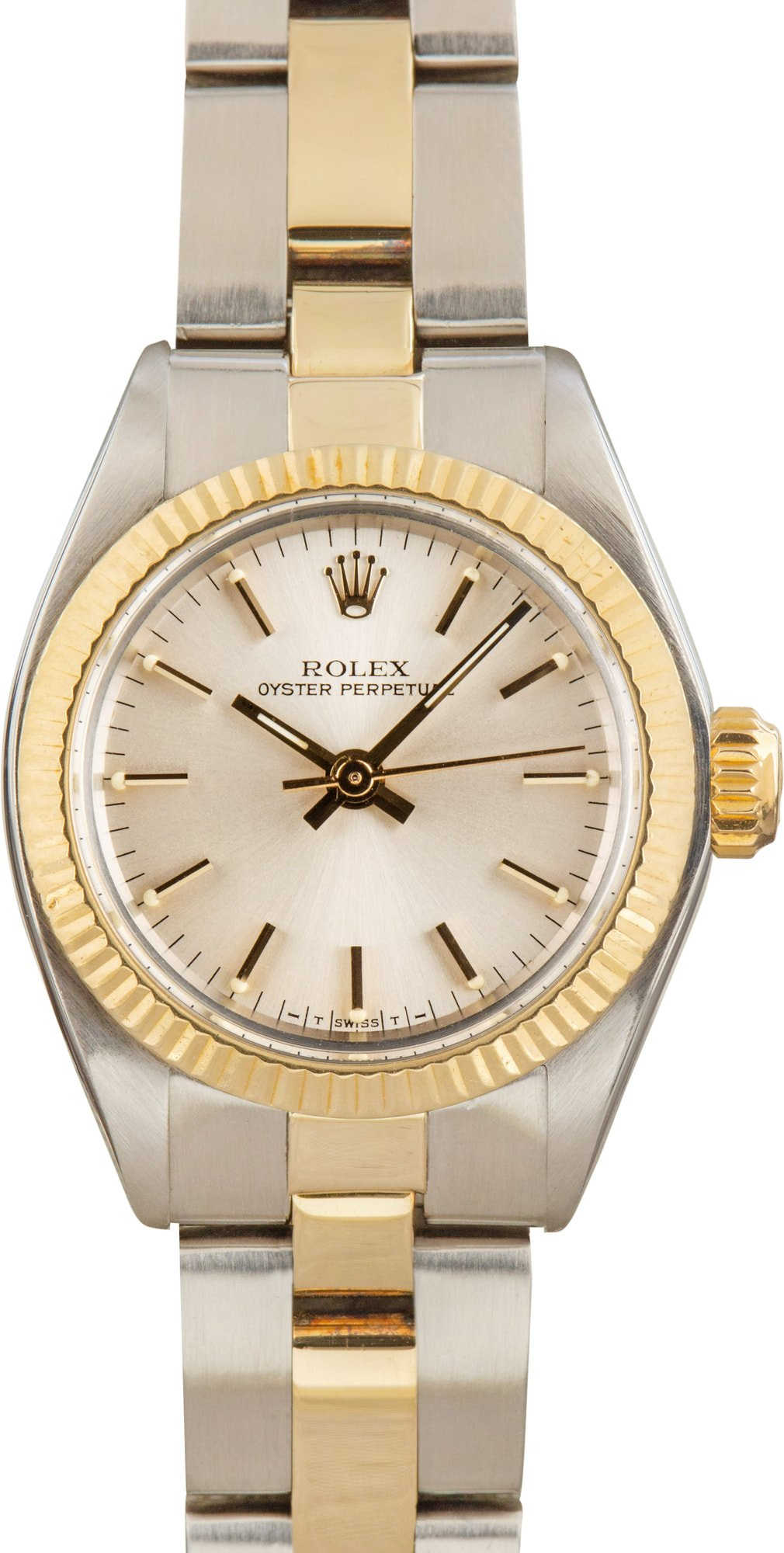 Ladies Rolex Oyster Perpetual 26 Two Tone 6719 Silver Dial