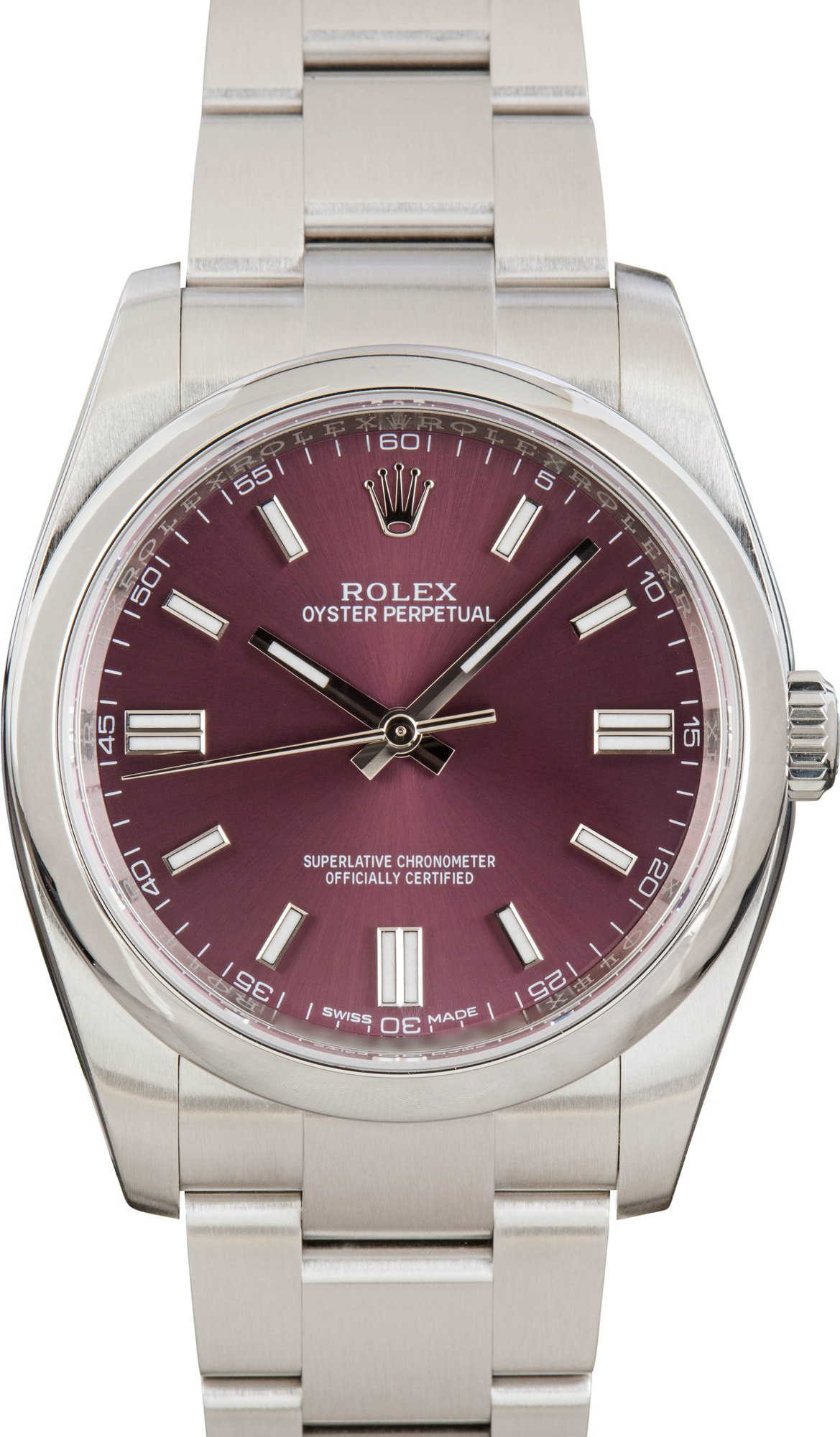Pre-owned Rolex Oyster Perpetual 116000 Red Grape Dial