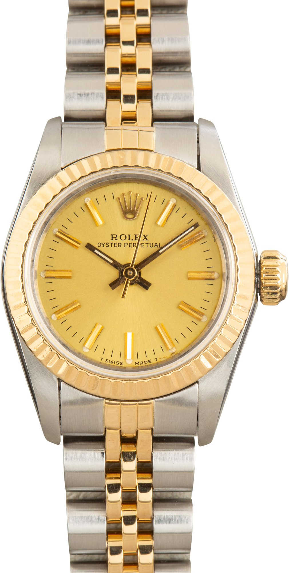 Ladies Rolex Oyster Perpetual Two Tone 67193 Champagne Dial
