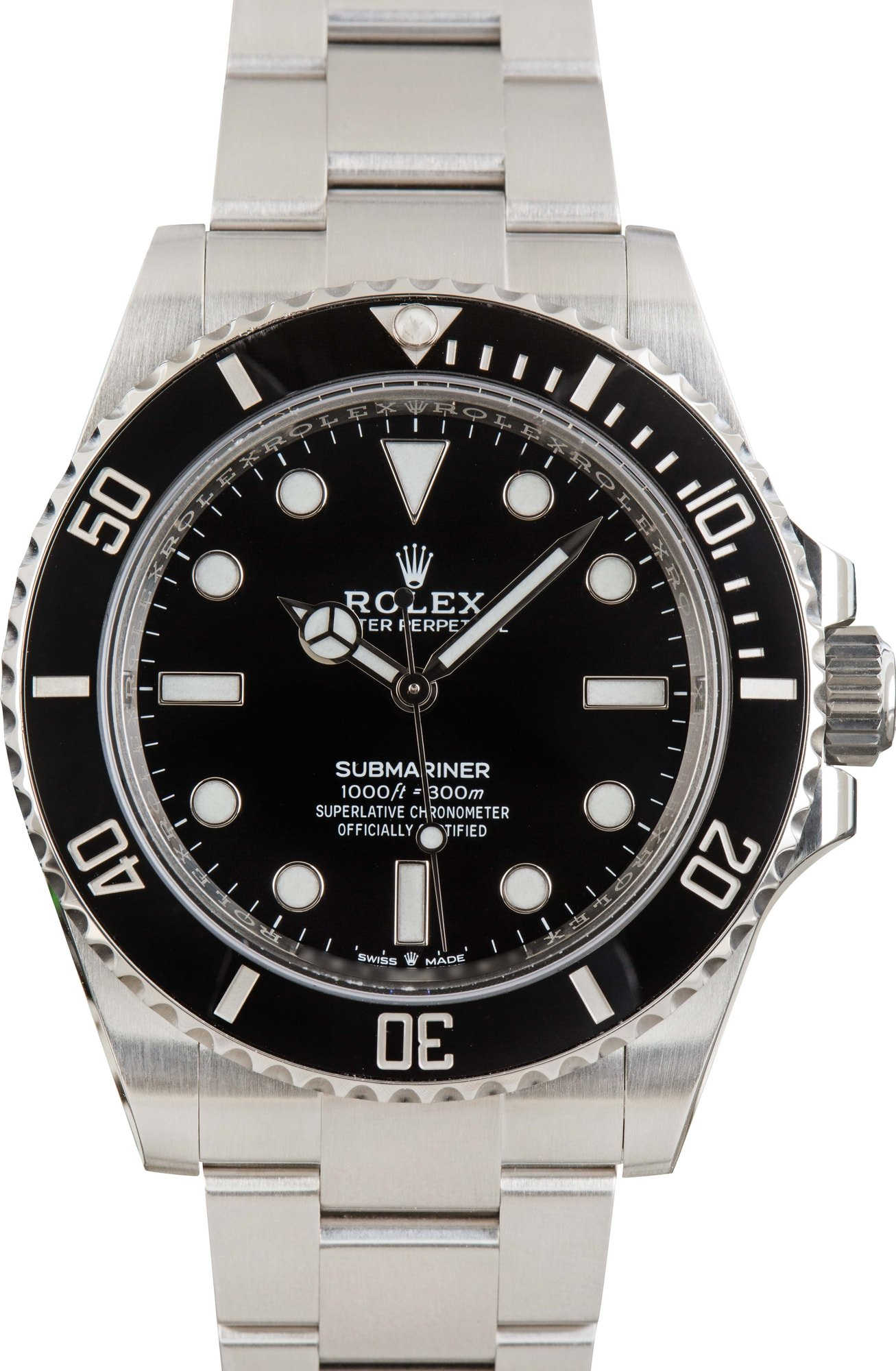 Pre-owned Rolex Submariner Black No Date Dial 124060