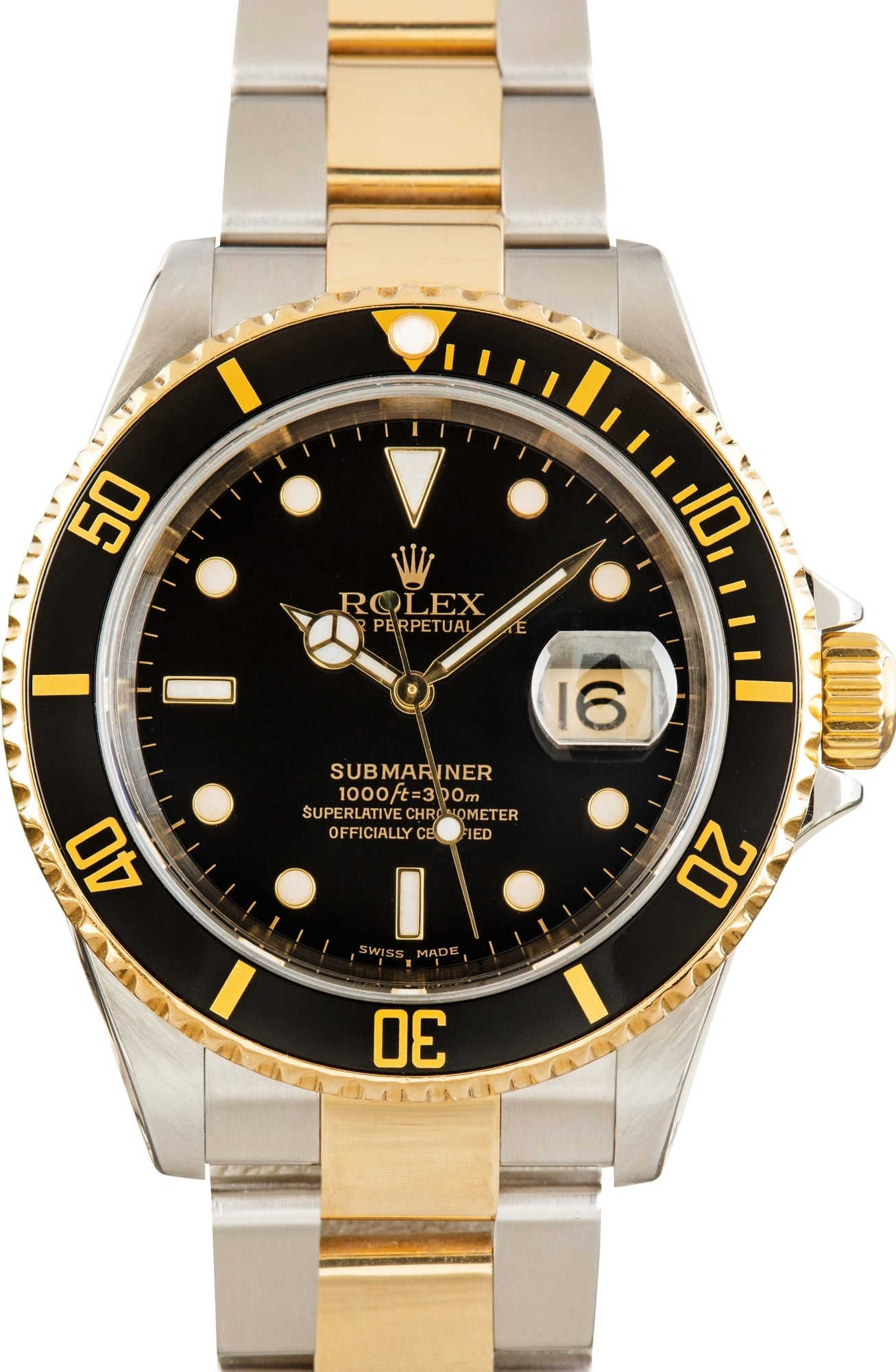 Pre-owned Rolex Submariner Two Tone 16613 Black Dial