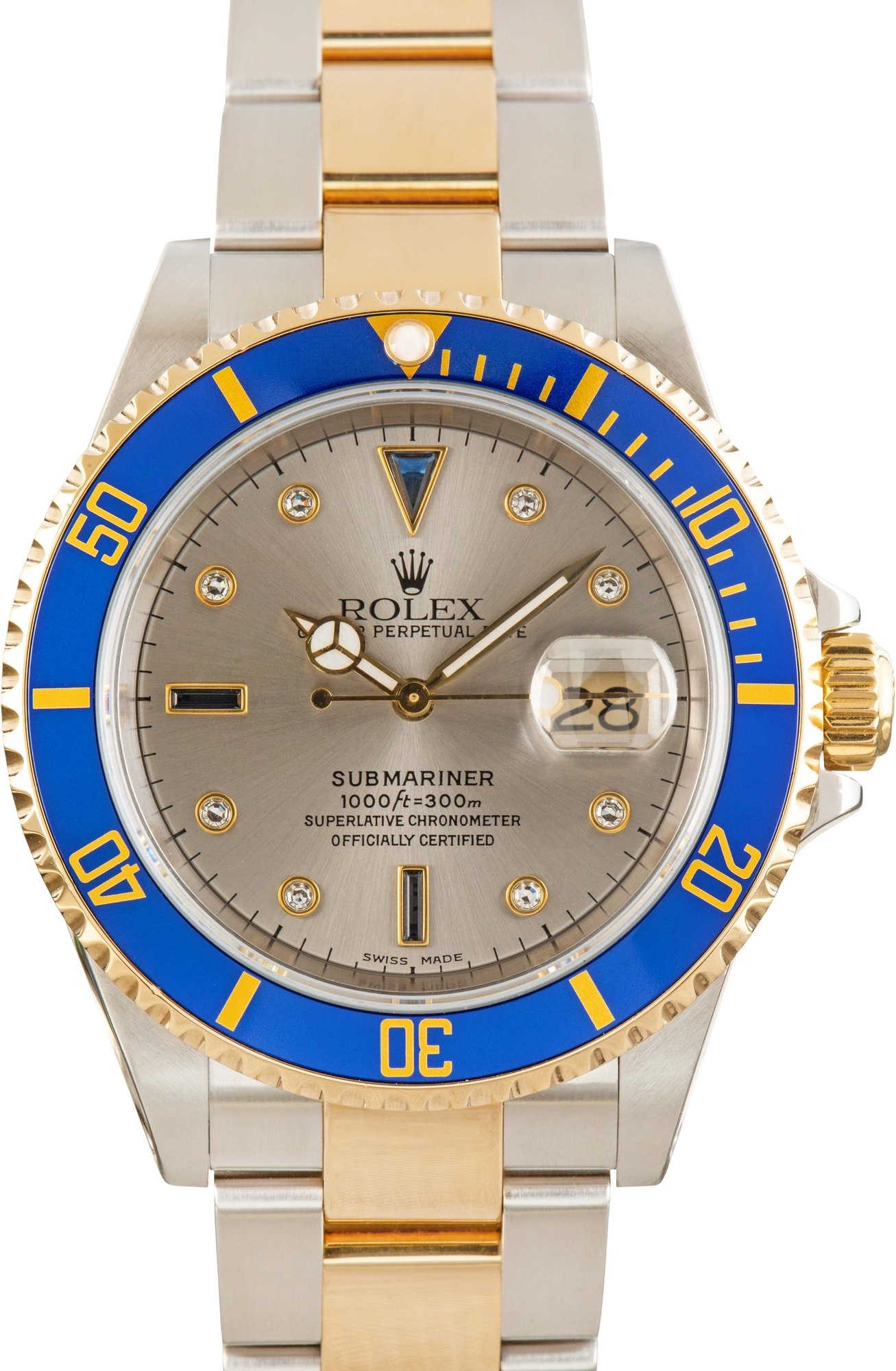 Men's Rolex Submariner 16613 Slate Serti Dial