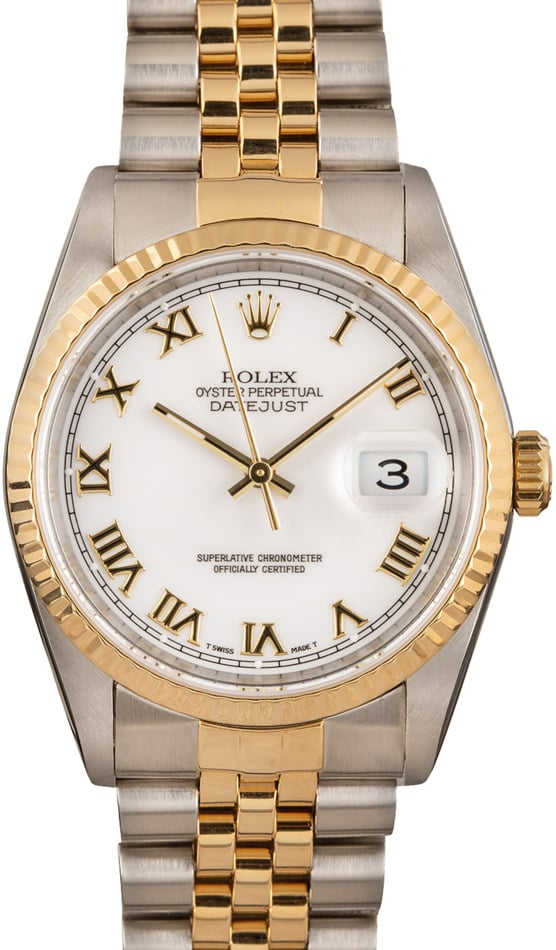 Pre-Owned Rolex Datejust Two Tone 16233 White Roman Dial
